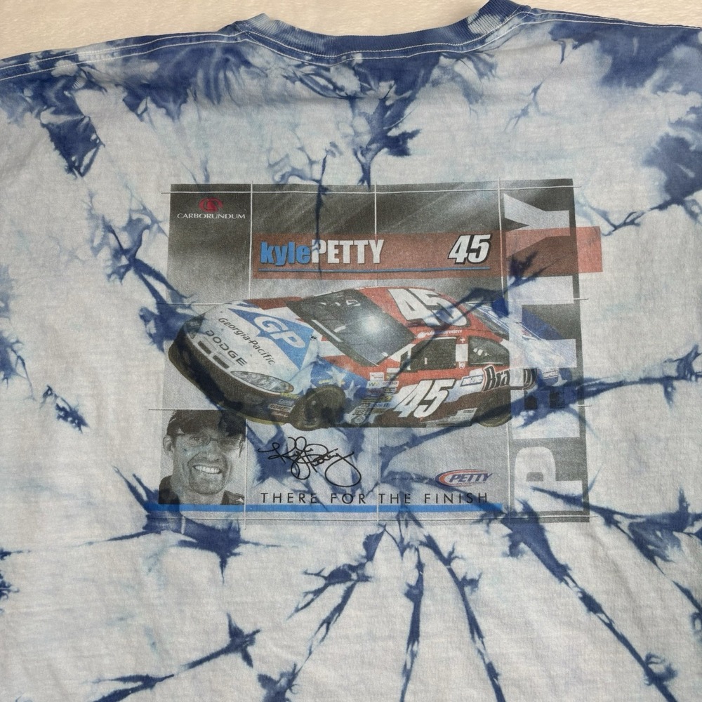 VTG Kyle Petty Carborundum Racing Blue Dyed SS Shirt Men's 2XL Distressed